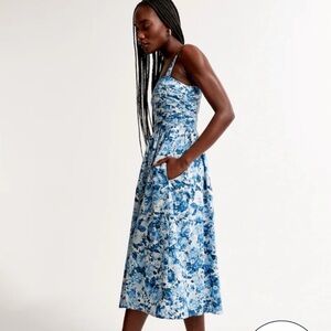 Abercrombie & Fitch Emerson Wide Strap Blue Floral Midi Dress